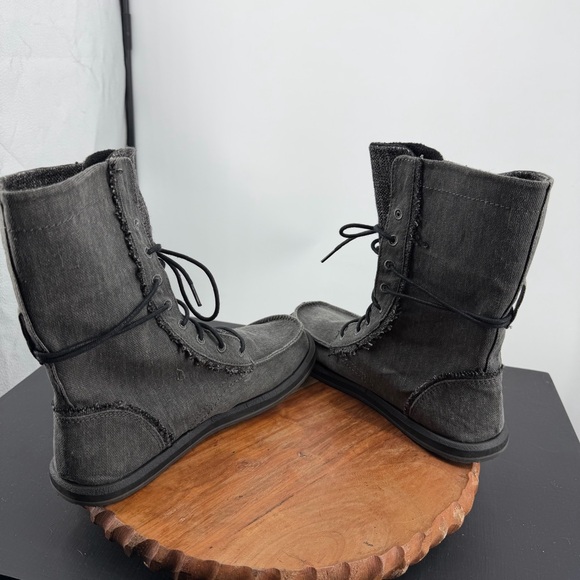 Sanuk Stevie Lace Up Canvas Boots Gray mid calf sz 9 - Picture 7 of 7